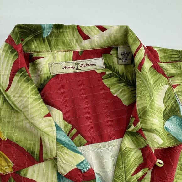 Tommy Bahama Camp Shirt 100% Silk Garden Hawaiian Beach Aloha Mute Check L - Picture 4 of 5